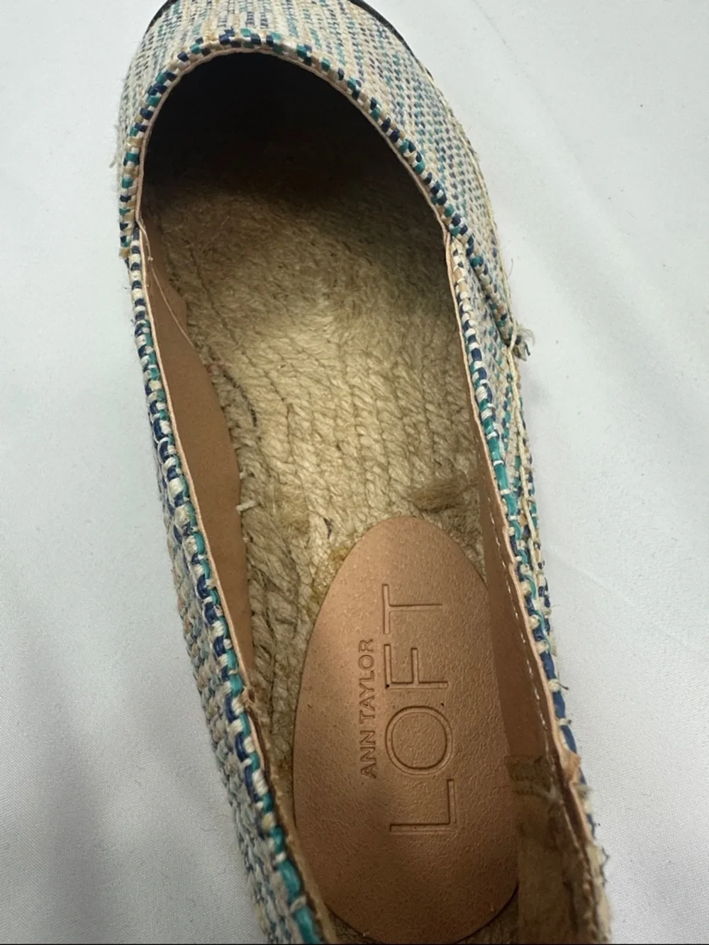 LOFT Ann Taylor Capote Espadrille Flats Navy Blue Multi Tweed Woven Cap Toe 7